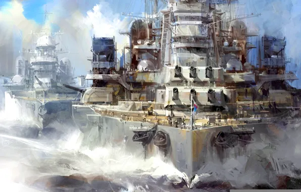 Картинка масло, картина, холст, &ampquot;Линейные корабли в строю, &ampquot; WW2