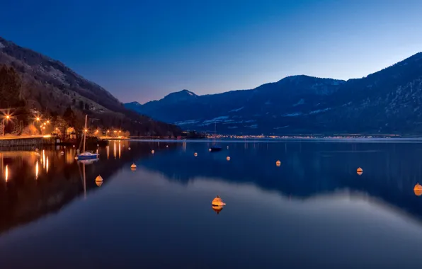 Картинка ночь, озеро, швейцария