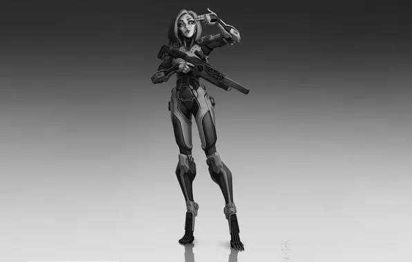 Girl, Gun, Art, Robot, Cyborg, Characters, Sci-fi, Ivan Yakushev