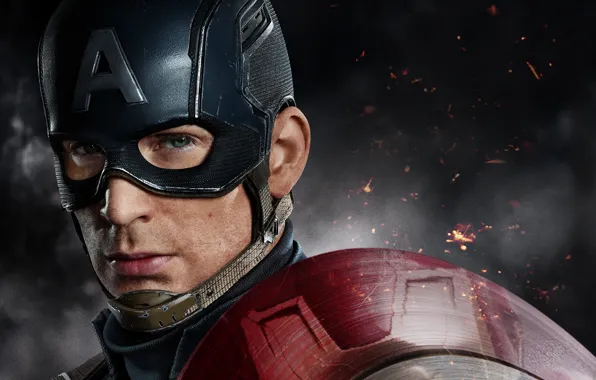Картинка фантастика, искры, шлем, щит, постер, супергерой, комикс, Captain America