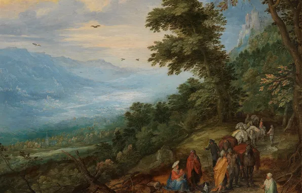 Картинка пейзаж, картина, Ян Брейгель старший, Цыганский Табор в Лесу