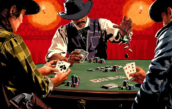 Карты, стол, фишки, Дикий Запад, покер, Red Dead Redemption 2, Red Dead Online
