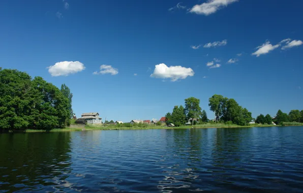 Картинка зелень, вода, деревня