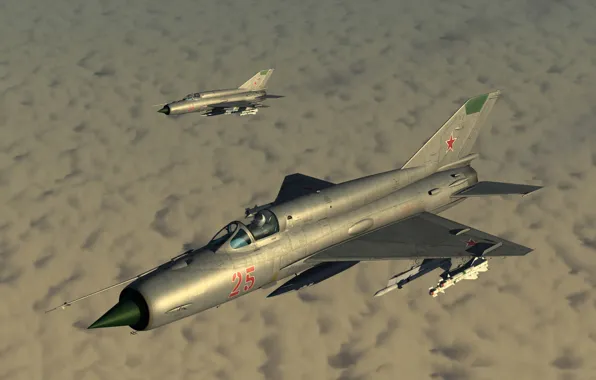Картинка КБ МиГ, МиГ-21бис, Фронтовой истребитель, Облачность