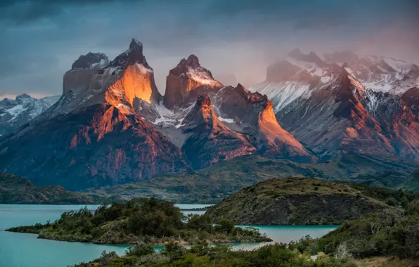 Национальный парк Торрес-дель-Пайне, тучи, Patagonia, Чили, снег, Патагония, горы, природа