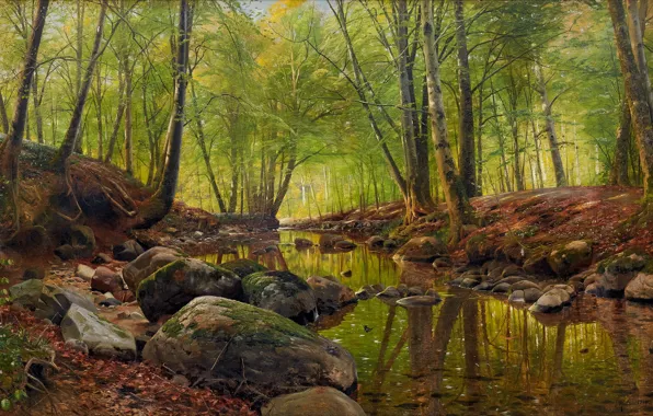 Датский живописец, 1900, Петер Мёрк Мёнстед, Peder Mørk Mønsted, Danish realist painter, Springday in the …