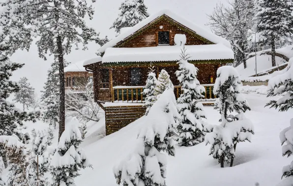 Картинка Природа, Снег, Дом, House, Nature, Snow, Зимний Лес, Winter Forest