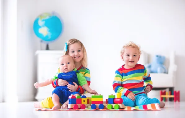 Дети, игра, colorful, конструктор, toy, blocks, playing, Kids