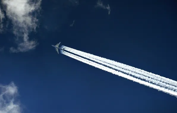 Картинка Небо, Облака, Самолет, Полет, Крылья, След, Мрия, Ан-225