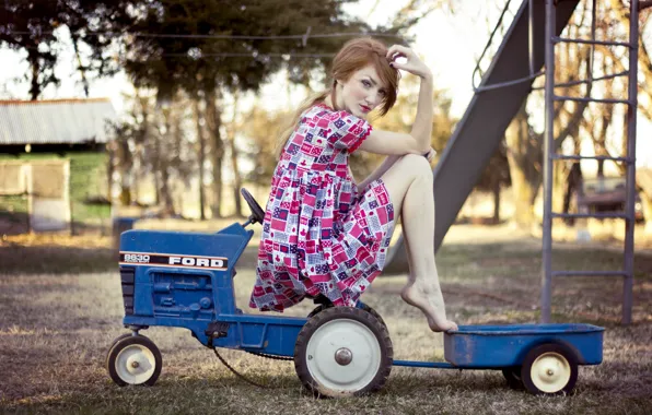 Картинка девушка, настроение, трактор