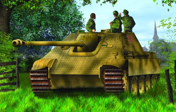 War, art, painting, Jagdpanther, tank, ww2