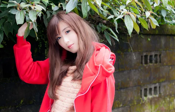 Осень, азиатка, милашка, красивая девушка, asian, cutie, asian girls, модель позирует