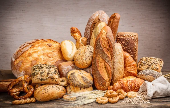 Хлеб, много, разные, булочки, ассорти, батон, хлебобулочные изделия