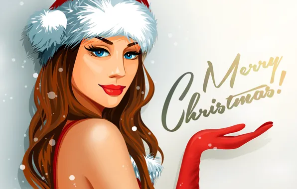 Картинка взгляд, девушка, праздник, вектор, перчатки, Merry Christmas