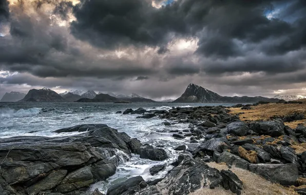 Картинка море, скалы, побережье, Норвегия