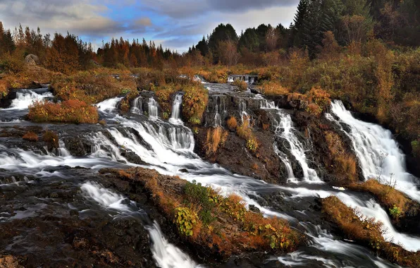 Осень, скалы, водопад