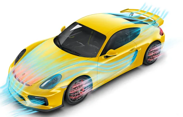 Картинка yellow, Porsche Cayman GT4, aerodynamic test