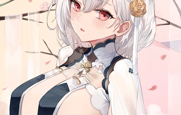 Girl, sexy, cleavage, blouse, boobs, anime, beautiful, short hair