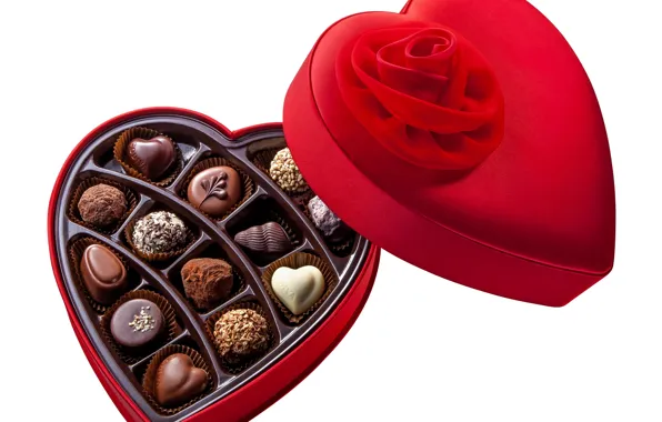 Картинка цветок, любовь, праздник, сердце, роза, шоколад, конфеты, red