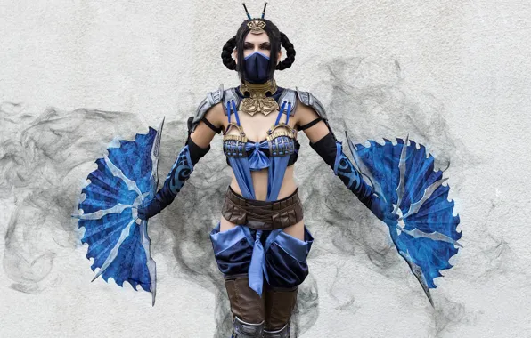Девушка, маска, косплей, Kitana, веера