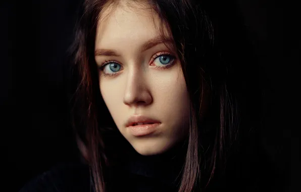 Blue eyes, women, brunette, looking, Evgeniy Bulatov