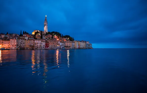 Картинка море, здания, дома, горизонт, Хорватия, Istria, Croatia, Адриатическое море