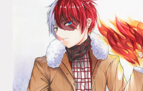 Огонь, парень, пальто, Моя геройская академия, Todoroki Shouto, My Hero Academia, Boku No Hero Academia, …