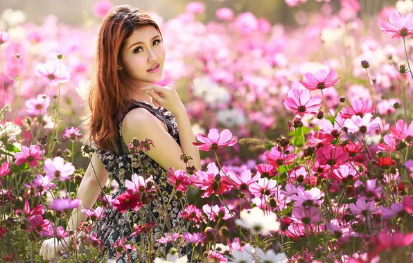 Картинка лето, девушка, цветы, азиатка