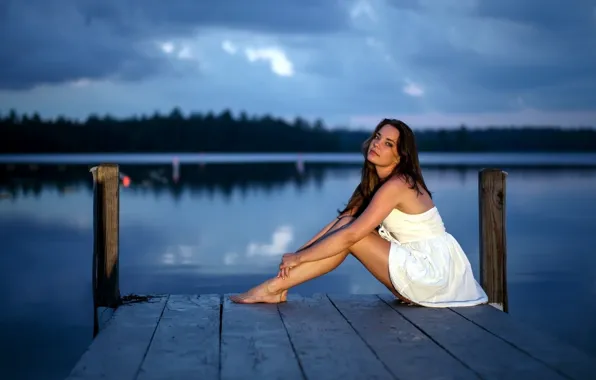 Картинка dress, legs, women, brunette, white dress