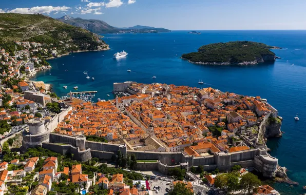 Море, остров, дома, панорама, Хорватия, Croatia, Дубровник, Dubrovnik