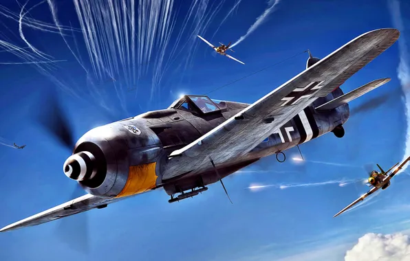 Атака, P-51D, инверсионный след, Sturmbock, Fw.190A-8/R8, JG4