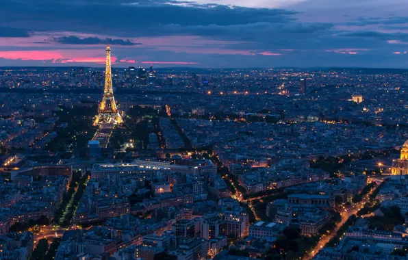 Франция, Париж, панорама, Эйфелева Башня, Paris, ночной город, France, Eiffel Tower
