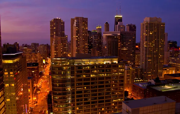 Ночь, огни, небоскребы, чикаго, Chicago