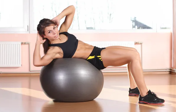 Girl, look, ball, fitness, abs