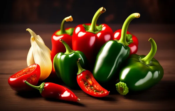Свет, стол, яркие, доски, еда, урожай, зеленые, красные