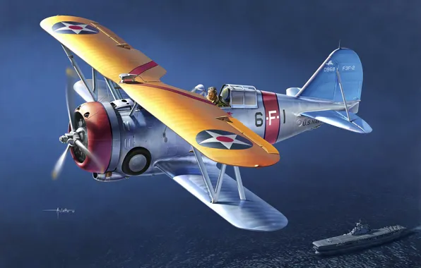 Истребитель, США, Палубный, US NAVY, Auletta, Grumman F3F-2