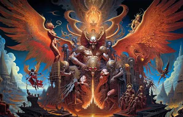 Смерть, череп, крылья, демон, demon, skull, строения, wings
