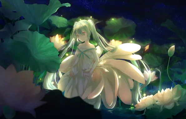 Девушка, Взгляд, Hatsune Miku, Vocaloid, Вокалоид, Фентези, Хатсуне Мику