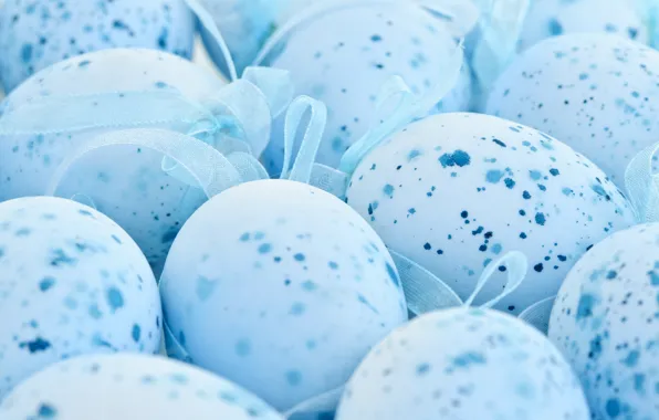 Картинка голубой, яйца, Пасха, blue, ленточка, Easter, eggs, крапинка