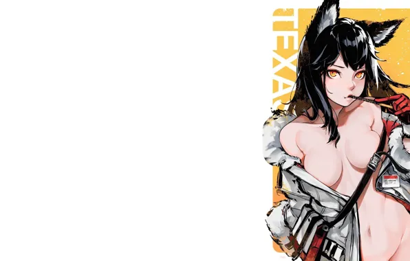 Girl, sexy, Anime, Texas, jacket, arknights, middle boob