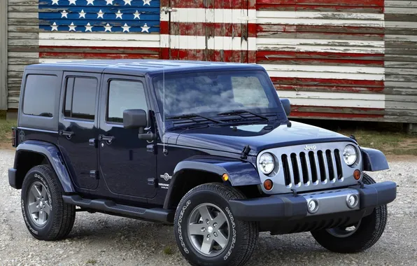 Картинка внедорожник, Джип, американский флаг, передок, Freedom, Wrangler, Ренглер, Jeep