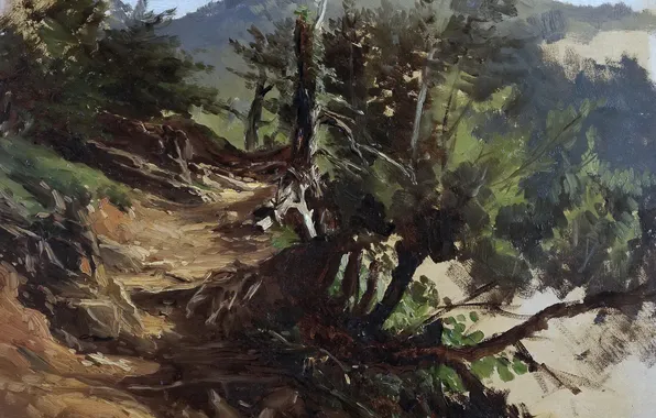 Картинка пейзаж, природа, картина, Карлос де Хаэс, Дорога в Лесах Астурии