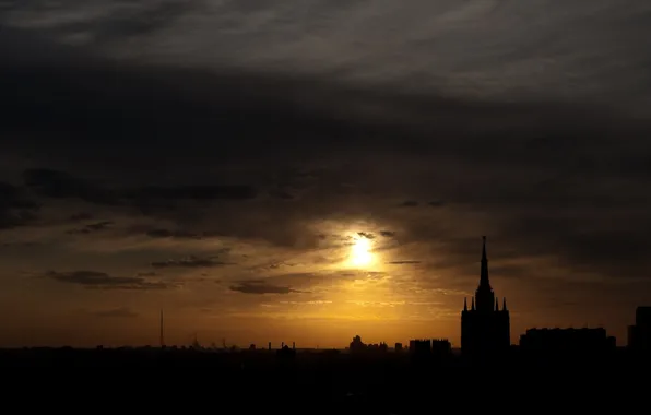 Облака, закат, тучи, город, Москва, Кремль
