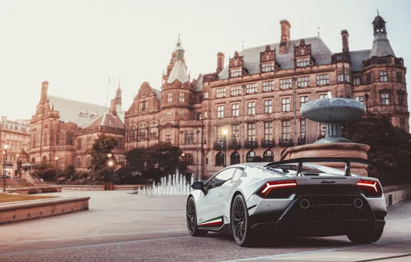 Авто, Город, Lamborghini, Белый, Машина, Huracan, Lamborghini Huracan, Transport & Vehicles
