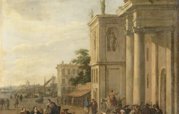 Масло, картина, холст, Якоб ван дер Ульфт, 1689, Jacob van der Ulft, Итальянский рынок