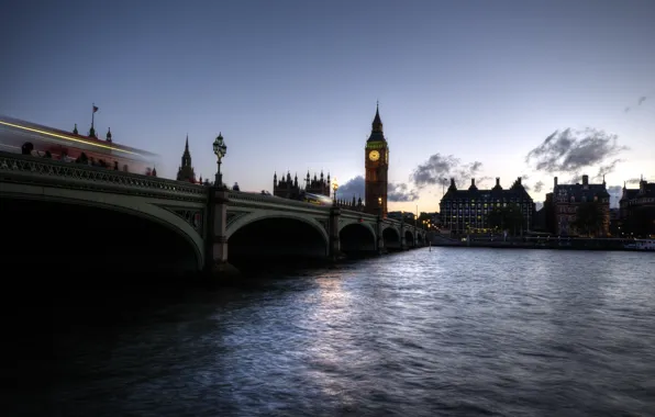 Картинка мост, река, часы, Лондон, дома, Гиб-Бэн
