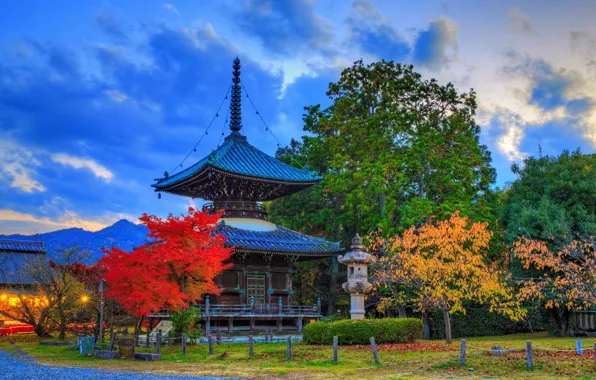 Осень, HDR, Япония, пагода, Киото