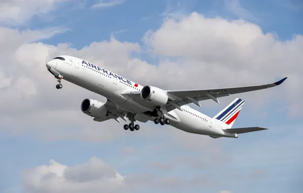 Картинка Посадка, Airbus, Air France, Крыло, Airbus A350-900, Шасси, Пассажирский самолёт, Airbus A350 XWB