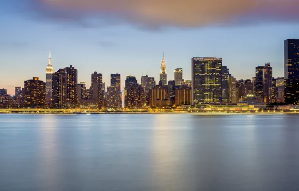 Lights, огни, отражение, Нью-Йорк, Манхэттен, New York, Manhattan, Chrysler Building