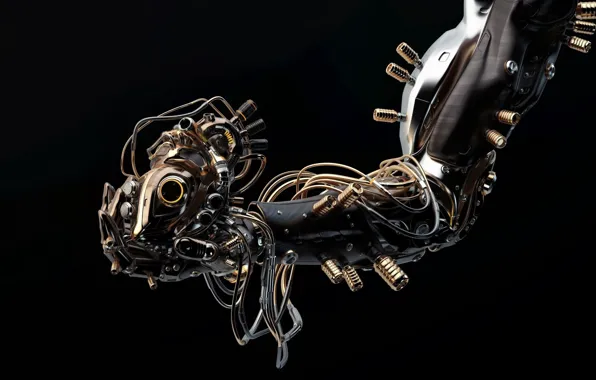 Фантастика, робот, рука, арт, сердц, Vladislav Ociacia, Robotic hand holds artificial heart These image